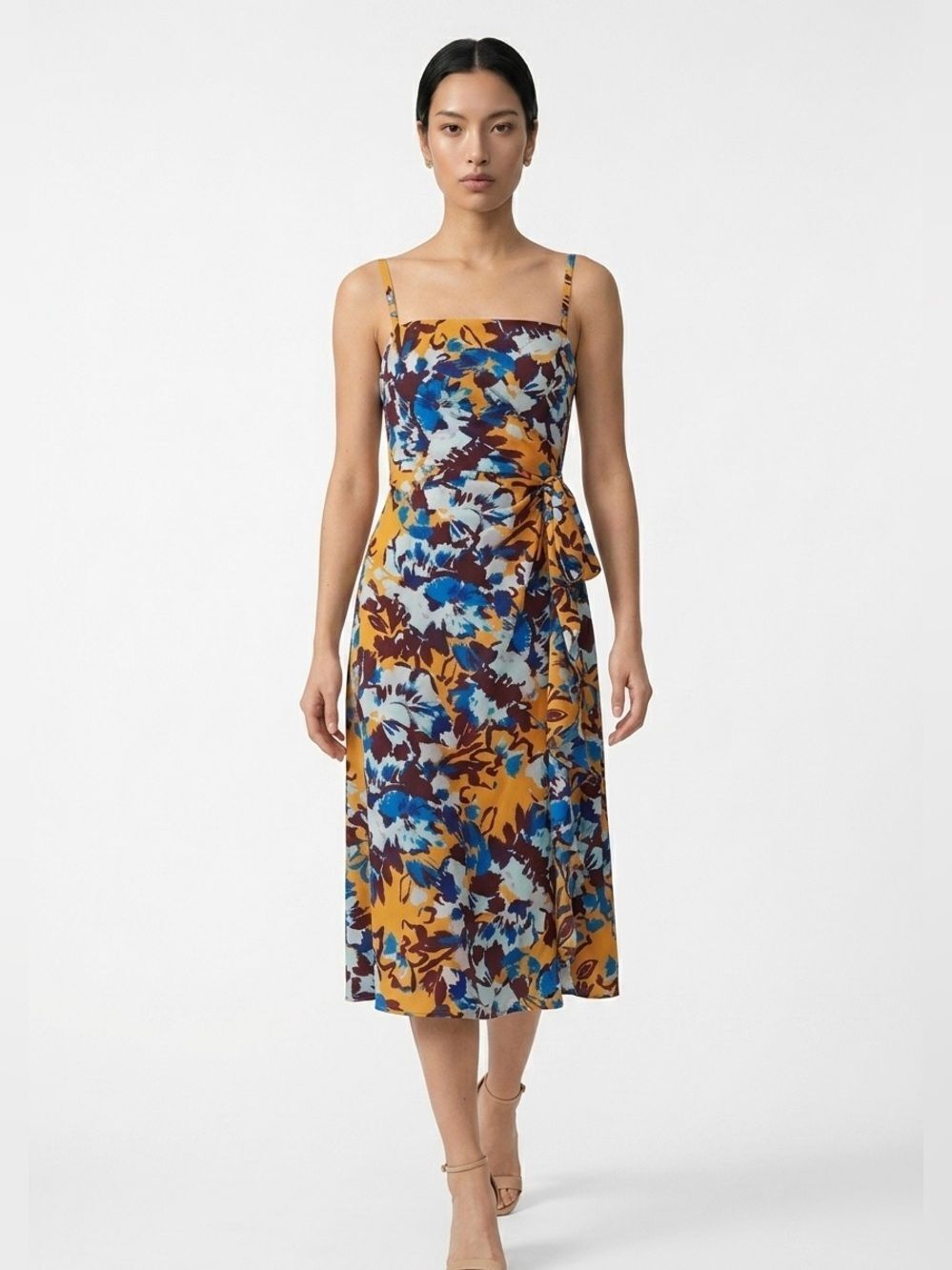 PRABAL GURUNG | Yellow Floral Ruffle Midi Length Dress Women’s Size 4